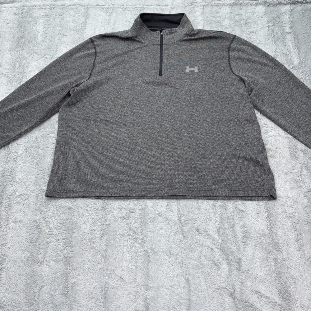 Under Armour Sweater Men 2XL Gray 1/4 Zip Heatgear Sweatshirt Loose Fit XL